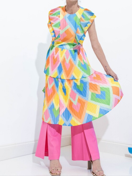 Emily Mccarthy Dresses & Skirts - Emily McCarthy Chloe Midi Dress Geo Multi Print Bright Colors Summer Casual XS